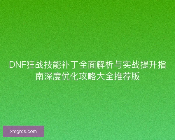 DNF狂战技能补丁全面解析与实战提升指南深度优化攻略大全推荐版